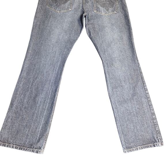 MCC Micros Y2K Embroidered‎ 90's Dark Wash Denim Jeans 34x32 Cross Straight - Picture 6 of 15